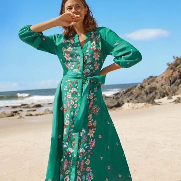 Boden | Dresses | Biden Size R Addie Linen Green Midi Dress | Poshmark